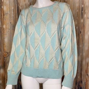Vintage 80s Pastel Blue & Cream Sweater